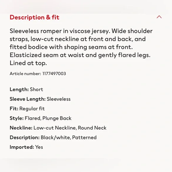 H&M Black and White Patterned Jersey Romper in Size Medium - Picture 6 of 7